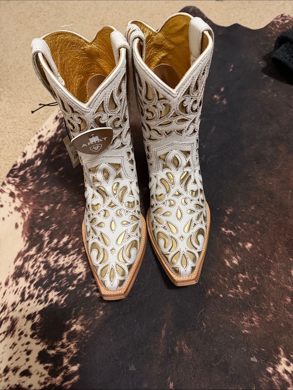 Ariat Women's White and Gold Western Ankle Boots - Picture 2 of 6
